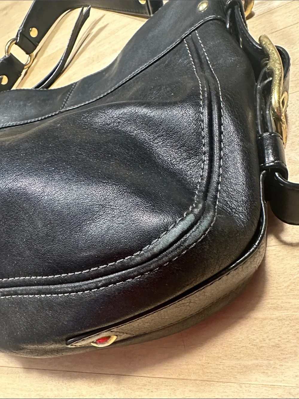Coach Zoe Black Leather Hobo Shoulder Bag with Gold Hardware